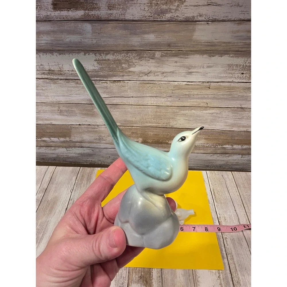 Vintage West Germany Porcelain Bird Figurine Set‎ Blue Long Tail White Trio MCM